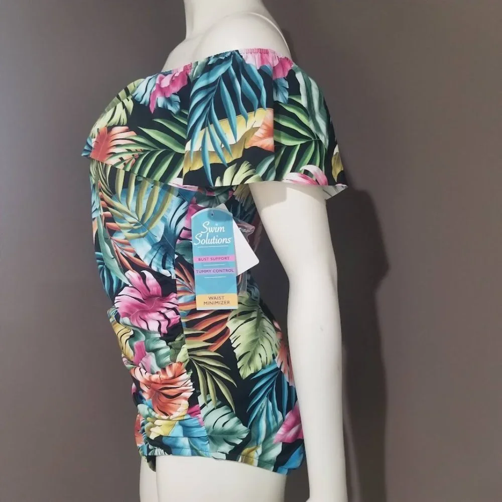 Swim Solutions Off the Shoulder Tummy Control One Piece Swimsuit Size 16